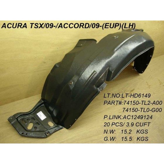 ACURA TSX SEDAN FENDER LINER LEFT (Driver Side) OEM#74150TL2A10 2009-2014 PL#AC1248124