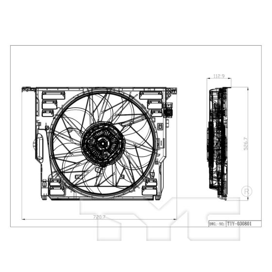 BMW BMW 5 SERIES (SEDAN)  RADIATOR & A/C FAN ASSY (4.4L)(SINGLE FAN) OEM#17428509743 2011-2016 PL#BM3115120