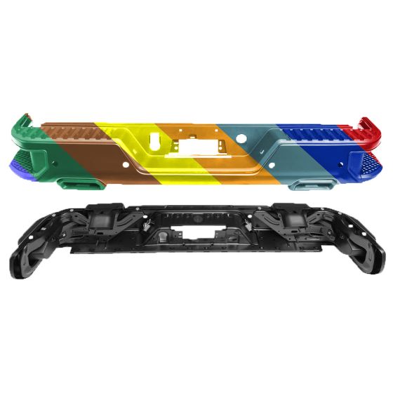 GM TRUCKS & VANS SIERRA/PU 1500 (22 OLD STYLE) REAR STEP BUMPER ASSY BLACK W/DUAL BLACK EXHAUST TIP (W/SENSOR) OEM#84574365-PFM 2019-2022 PL#GM1103263